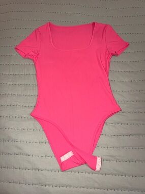 Neon Pink Ribbed Short Sleeve Bodysuit